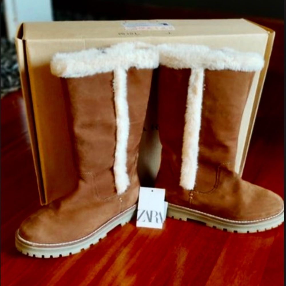 Zara girls brown leather lined tall boots - Picture 15 of 16